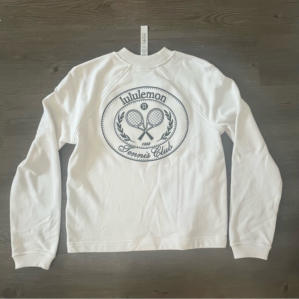Lululemon Tennis Club French Terry Crewneck Pullover White Green Sz Small